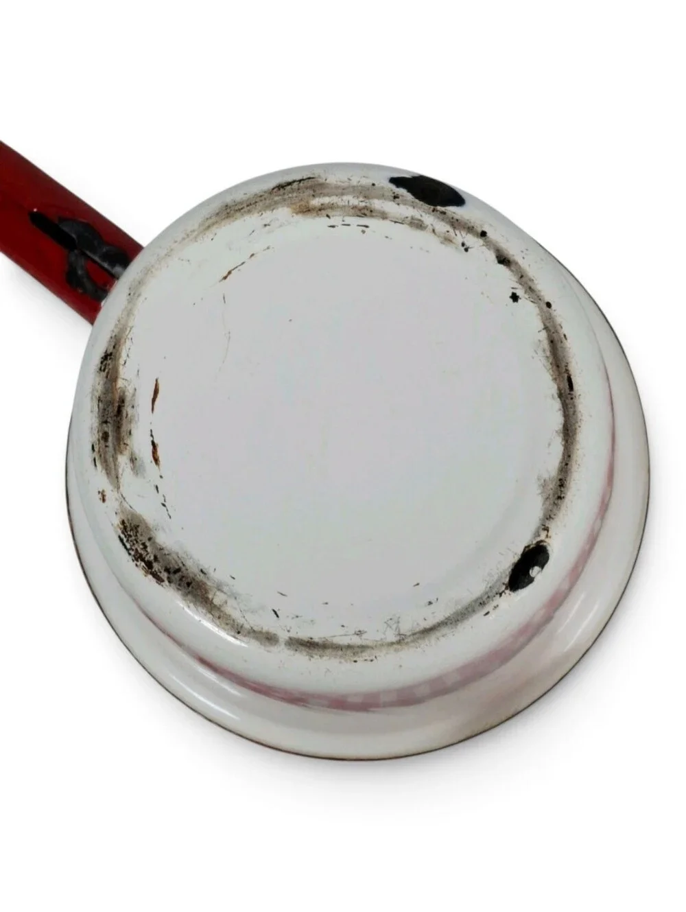 Vintage Red White Enamelware Saucepan Cookware Farmhouse Kitchen Collectible